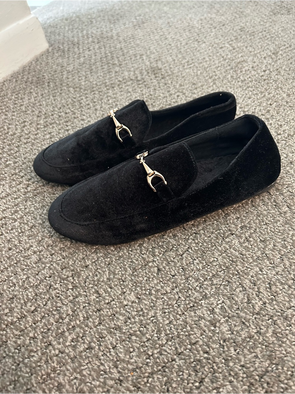 Classic Black Velvet Kids Dress Loafers with Gold Bit Accent
